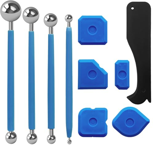 10 Stück Werkzeug Schaber Kit Fugenglätter Set,4 Metallkugel Abzieher,6 Silikon Fugenglätter,Silikonentferner Werkzeug für Badezimmer,Küchenfliesen (Blau)
