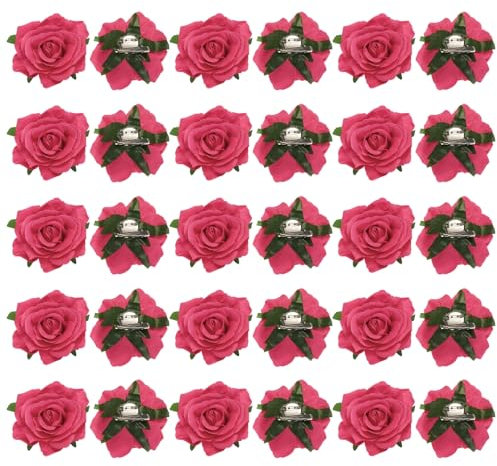 sourcing map 30 Pcs Rose Flower Hair Clips 4 Inch Flower Hair Pins Flower Brooch for Women Hair Accessories Rose Red