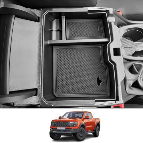 CDEFG Kompatibel mit Ford Ranger T9 2023 2024 2025 Raptor Wildtrak XLT Mittelkonsole Organizer Aufbewahrungsbox Handschuhfach Mittelarmlehne Ranger 2023 Zubehör (Manuelle Handbremse)