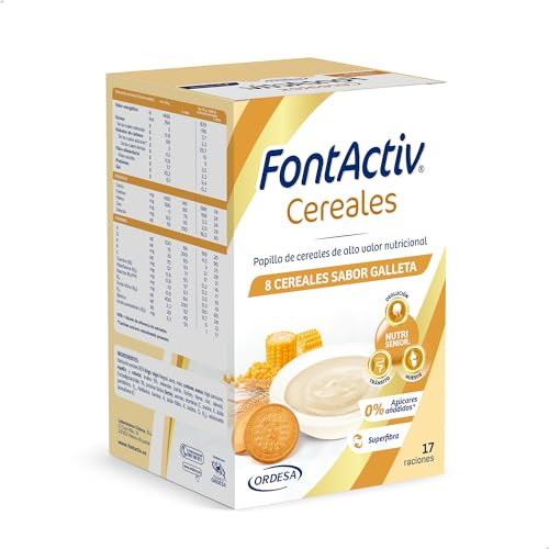 FontActiv 8 Cereales Galleta | 500g | Papilla de Cereales de Alto Valor Nutricional para Adultos y Mayores con Arroz, Avena, Maíz y más