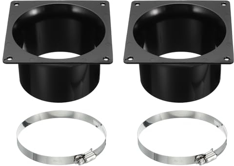 PATIKIL 4 Canale Connettore Flangia 2 Pacco Asciugatrice Sfiato Muro Piastra Quadrato a Rotondo Dritto con Morsetto per Aria Riscaldamento Raffreddamento Ventilazione Scarico Nero