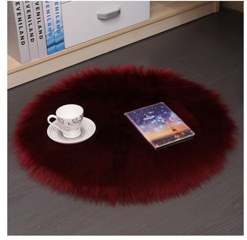 Hrlace Lammfell Schaffell Teppich Rund Kunstfell Teppich Waschbar Weich Fellteppich Flauschiger Longhair Stuhlauflage Nachahmung Wolle Bettvorleger Sofa Matte für Heimdekoration Burgundy 40 * 40cm