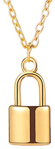 iFutniew Vintage Chunky Thick Link Chain Necklace for Women Padlock Couple Pendants on Neck Gifts,Gold