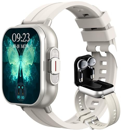 findtime Smart Watch with Earbuds, Make/Answer Calls Bluetooth Earphones, Fitness Tracker Heart Rate Blood Pressure Monitor Sleep Tracker, Pedometer Step Calories Counter Smartwatches for iOS Android