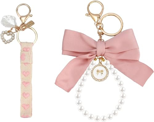 boocooberg SchlüSselanhäNger Band,SchlüSselband,Cute Bow SchlüSselanhäNger Frauen SchlüSsel AnhäNger MäDchen,Perle SchlüSselanhäNger Auto SchlüSselanhäNger ZubehöR Geschenk FüR Frauen (Rosa)