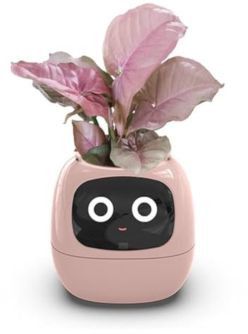 Smart Plant Pot, Smart Flowerpots, Intelligent Planter, with 49 Rich Expressions, 7 Smart sensors, AI Chips, LCD Screen Display, APP Control, Smart Expression, Time Date Weather Display(Color:Pink)