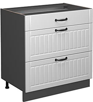 Vicco Küchenunterschrank Fame-Line, Weiß Landhaus/Anthrazit, 80 cm mit 3 Schubladen, AP Marmor