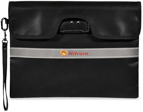 Portadocumenti Cassaforte ignifugo, impermeabile, resistente al fuoco, per documenti A4, custodia con chiusura lampo, Nero , 34 * 25CM Doppeltes Reißverschluss-Zahlenschloss