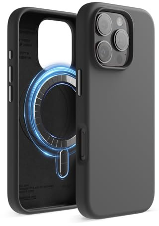 elago Magnetic Silicone Case Compatible with iPhone 16 Pro Case 6.3 Inch Compatible with All MagSafe Accessories - Built-in Magnets, Soft Grip Silicone, Shockproof (Black)