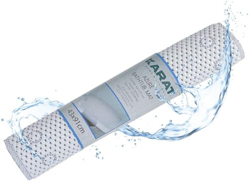 KARAT Badewannenmatte 43 x 91 cm - Antirutschmatte für Badewanne, Badewanneneinlage, Duschmatte mit Saugnäpfen, rutschfeste Badematte (Azure) (Weiß)