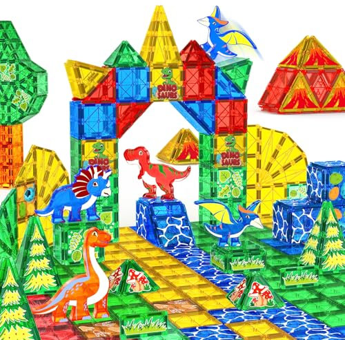 obakaer Dinosaurier Spielzeug, Magnetische Fliesen Kinderspielzeug, STEM Magnetbausteine für 3+ Jahre alte Jungen und Mädchen, Sensorische Montessori Spielzeug für 4 5 6 7 Jahre Kleinkinder, 46 Teile