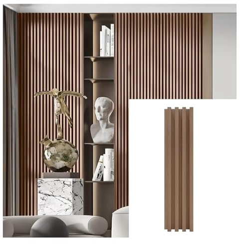 YLLFFLL Panneau tasseau Bois Mural Accueil Commercial Panneaux Muraux en Lattes De Bois, Panneaux Muraux À Lattes 3D Étanches Et Résistants À l'eau, 8 Paquets, Mur TV/Chambre/Salon(#9,200cm/6.56ft)
