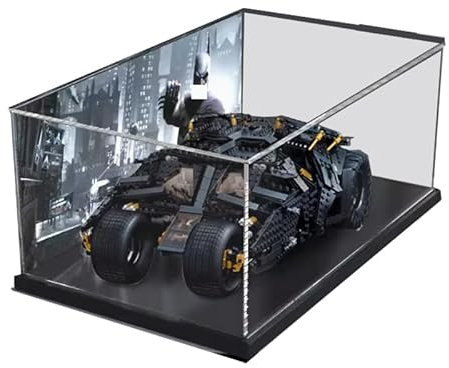 HCAEIOFJ Clear Acrylic Display Case for LegoDCBatman 76240 Applicable for Batmobile Tumbler Display Box Gift(Display Case Only) (Black Bottom+Background)