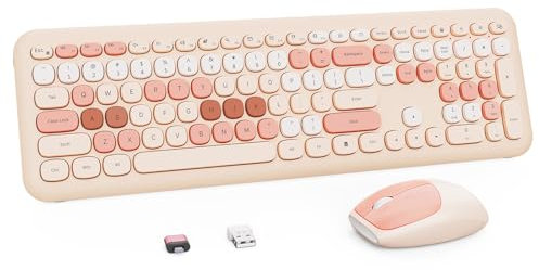 Nowlike Wireless Keyboard and Mouse Combo, Retro Typewriter Keyboard with Round Keycaps, Full-Size Ergonomic, Brown, Ideal for Windows PC, Home, Office, and College, Wireless Keyboard Mouse Combo