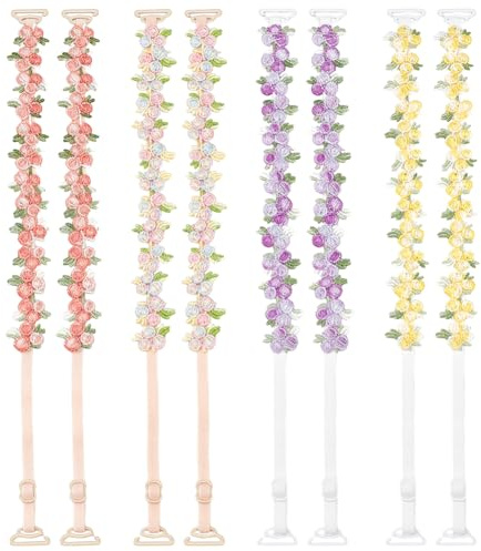 FREEBLOSS 4 Paar Dekorative BH Träger Mit Blumenmuster Abnehmbare Unsichtbare BH Träger Ersatz Für BH Schulterträger Verstellbare BH Träger Mit Blumenmuster Dekorative BH Träger Für Damen