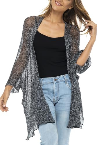 Back From Bali Womens Sheer Long Cardigan Lightweight Mesh Knit Kimono Duster ¾ Sleeves Shrug with Curved Hem