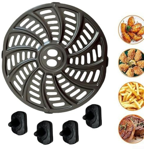 Air Fryer Grill Crisper Plate Pan, For Gourmia 6QT GAF698 GAF686 Air Fryer Oven, Stainless Steel Replacement Tray with Rubber Bumpers, For Grilling Vegetables, Pizza, Chicken Wings