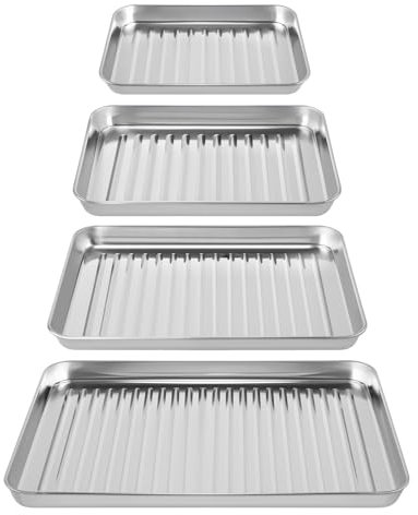 YUENPUN Set di 4 teglie da forno ondulate in acciaio inox, antiaderenti, rettangolari, per cuocere biscotti, design ondulato