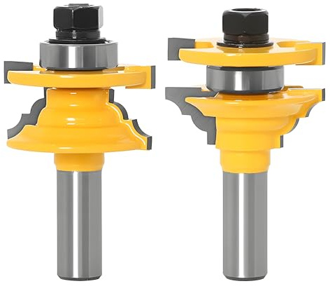 2PCS Rail & Stile Tenon Router Bits Set,1/2 Shank Milling Cutters Woodwork Door Round Corner for Wood Woodworking Making Door & Windows Frame