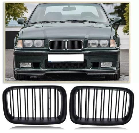 2 Stück, mattschwarz, für BMW 3er-Serie E36 Limousine 1992–1997 Front-Nieren-Kühlergrill