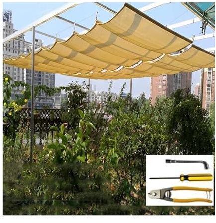 Customizable Waterproof Retractable Pergola Canopy - Shade Roof Cover Kit for Outdoor Patios & Gardens Sunshade Sail (W5.57 x L42.65 ft)