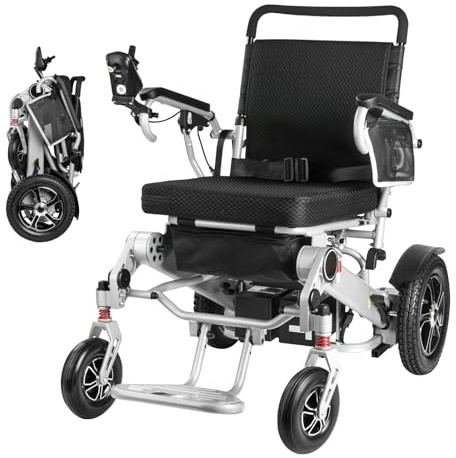 mindmed Rollstuhl Elektrisch Faltbar Leicht, 25KM Elektrischer Rollstuhl bis 120KG,Outdoor Elektrorollstuhl mit 40CM Gummi Luftbereifung für all Gelände,Leicht zu transportieren