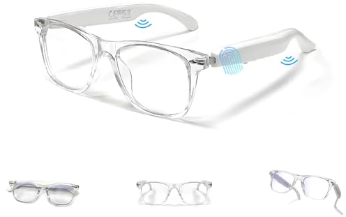 LONGLU Smart Glasses - Real-Time AI Translation via App, Bluetooth 5.4 Calls/Music, Lightweight Touch Control, Blue Light & UV Protection (Transparent frame - Transparent lens​)