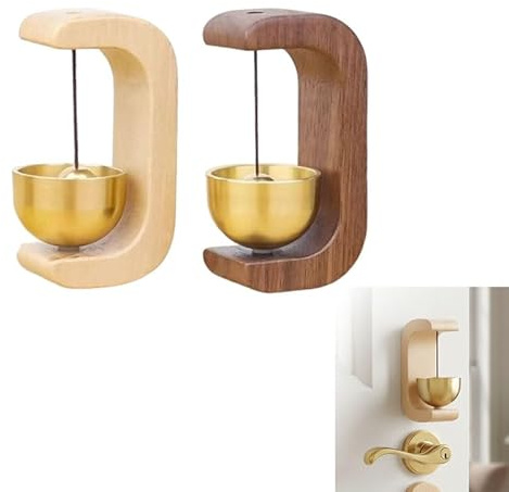 Natural Chime Magnetic Doorbell & Refrigerator Magnet, Japanese Style Solid Wood and Brass Wall Decor