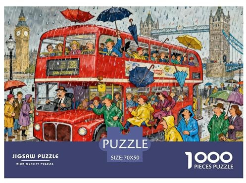 Overcrowded London Double-decker Bus Wooden Jigsaw Puzzle Waterproof 1000 Piece Puzzles for Adults Colourful Challenging Games