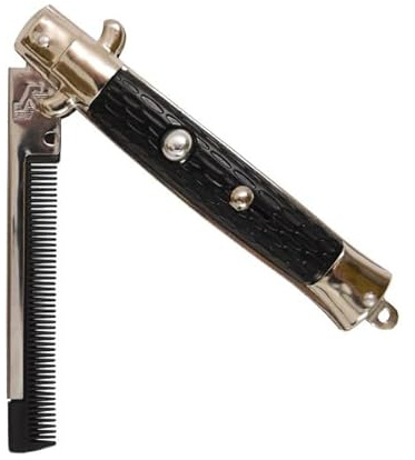 Stainless Steel Foldable Hair Flick Comb with Automatic Push Button – Metal Spring Jump Brush for Beard, Mustache & Men’s Hair Styling
