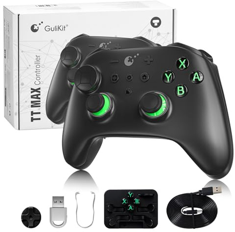 GuliKit TT Manette Sans Fil pour PC, Android, iOS, Switch 1/2, joystick TMR, avec Batterie 950 mAh, Fonction de Réveil (Noir, TT PRO)