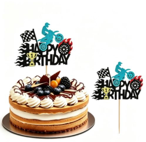 Motorbike Happy Birthday Cake Topper, Dirt-Bike Party Decoration | for Men And Boys, Sports-Themed Cakes and Birthday Celebrations