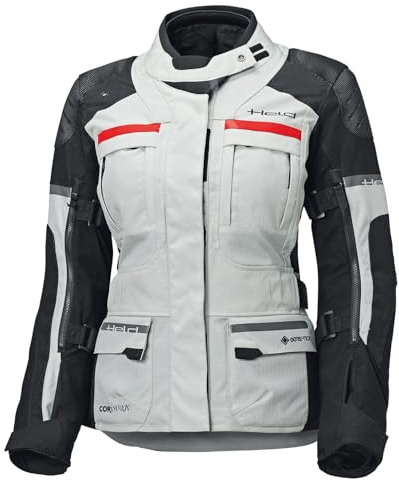 Held Carese 3 Top Motorrad-Jacke Damen Grau-Schwarz M | Touring Motorradjacke mit GORE-TEX – CE zertifiziert – D3O Level 2 Protektoren – wasserdicht & atmungsaktiv