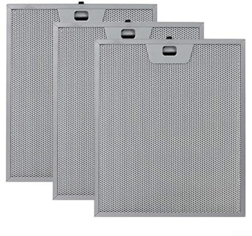 Silver Aluminum Range Hood Filters 300x250mm 3-Pack, 5-Layer Metal Grease Trap Screen for Kitchen Extractor Fans, Replacement Parts Easy Fit