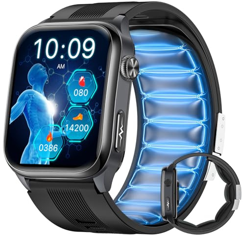 FOSMET S101 Reloj Inteligente Hombre Presión Arterial, 24H ECG HRV, Negro | 2.06 AMOLED Smartwatch Salud, SpO2, IMC, Frecuencia Cardíaca, Monitor de Sueño, Estrés, Llamadas Bluetooth con Android e iOS