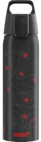 Sigg - Alu Trinkflasche Kinder - WMB ONE Kids Spiderman Webs - Kohlensäuregeeignet - Auslaufsicher - Federleicht - BPA-frei - Sport & Schule - Schwarz - 0.75L