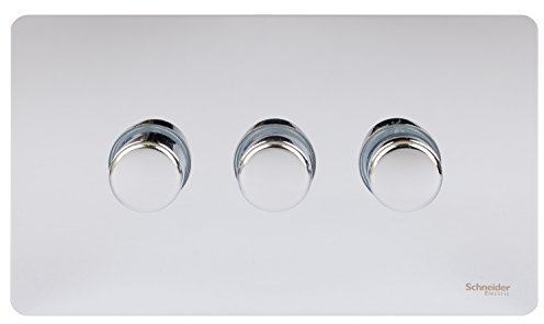Schneider Electric Ultimate Screwless Flat Plate - 3 Gang 2 Way Dimmer Light Switch, Main and Low Voltage, 250W/VA, GU6432CPC, Polished Chrome