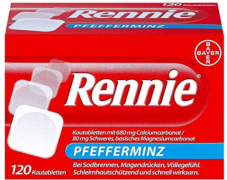 Rennie Pfefferminz lindern Sodbrennen und säurebedingte Magenbeschwerden, 120 Kautabletten