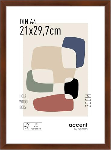 accent by nielsen Holz Bilderrahmen Zoom, 21 x 29,7 cm (A4), Braun | Holz Dokumentenrahmen im Hoch- & Querformat zum Aufhängen Braun matt Echtglas