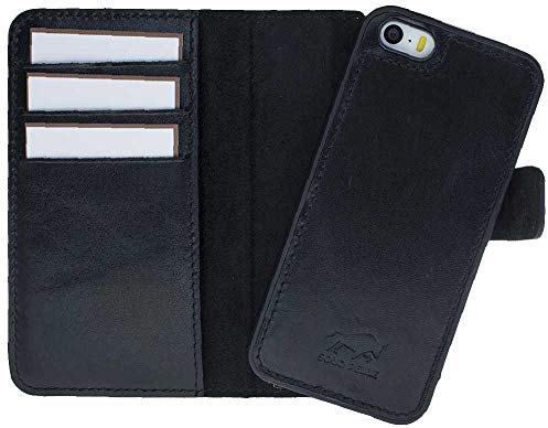 Solo Pelle iPhone SE / 5 / 5S abnehmbare Lederhülle (2in1) inkl. Kartenfächer für das original iPhone SE/5/5S in Schwarz Flex-Wallet