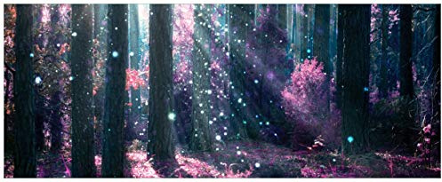 Wallario Wandbild aus Acryl, 50 x 125 cm, freischwebende Optik - Fantasie im Wald - Pinke Blumen in der Sonne
