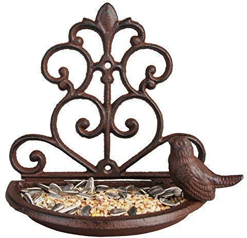 Garden mile® Vintage Style Decorative Cast Iron Bird Feeder Bird Bath, Bronze Bird Feeding Station Bird Table Seed Feeder Wall Mounted Garden Ornament.