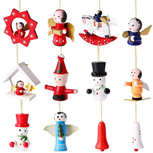 Toyvian 12 Stücke Weihnachten Deko Figuren Weihnachtsbaum Anhänger Holzanhänger Christbaumanhänger Holz Christbaumschmuck Baumschmuck Weihnachtsdeko zum Aufhängen (Upgraded Performance)