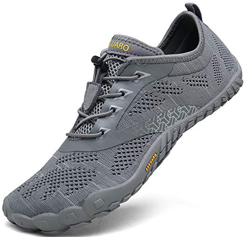 SAGUARO Barfuss Schuhe Damen Barfußschuhe Herren Zehenschuhe rutschfest Atmungsaktive Barefoot Shoes Indoor & Outdoor Barfussschuhe mit Breiter Zehenbox & Zero Drop Solhe, Grau, 42 EU