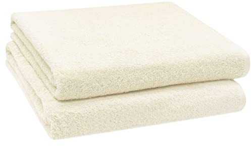 ZOLLNER 2er Set Badetücher - weiche und saugstarke Duschtücher - waschbar bis 95°C - Baumwolle - 100x150 cm in beige