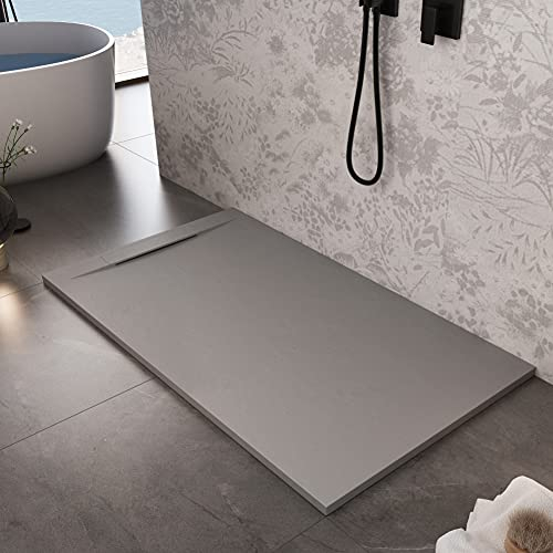 Piatto doccia in mineralmarmo, colore grigio chiaro RAL7035, effetto pietra ardesia, serie Barcelona, varie misure