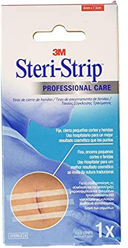 Steri Strip Steri Strip Sutura Cutanea, 1 x 3 rayas, 6mm x 7.5cm (paquete de 1 unidad)