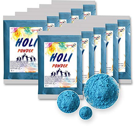 Holi Gulal Pulver wasserlöslich Natural festival Fotoshooting Rangoli Colors Regenbogen powder holy farbbeutel Farbpulver fotos party Baby Shower (blue 10 beutel)