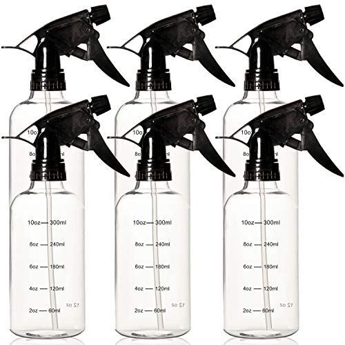 Youngever 6 Paquetes 350ML Botellas de Plástico Spray, Botella de Pulverizador, Botellas de Spray Para el Cabello y Soluciones de Limpieza (Largo Redondo, Transparente)