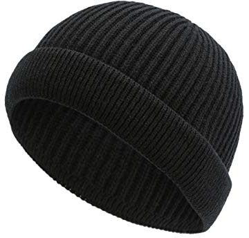 Marhatter Dockermütze Fischermütze Beanie Strickmütze Wollmütze Herren Mütze Gestreift (10944 Schwarz)